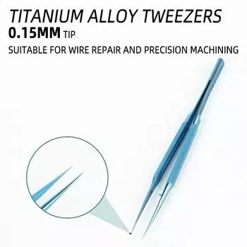 1PC Fingerprint Flying Wire Tweezers Titanium Alloy 0.15mm Fine Tip Phone Repair Curved Or Straight Tip Curved tip&14cm синий