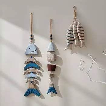 1PC Fish Pendant Mediterranean Wooden Fish Hanging Ornament Wall Art Decoration Coffee Bar Courtyard Home Decor