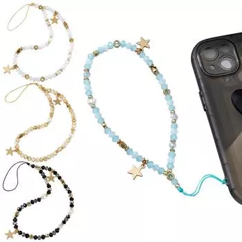 1PC Five-pointed Star Beaded Jewelry Gift Fashion Acrylic Mobile Phone Chain Pendant Telephone Chain розовый