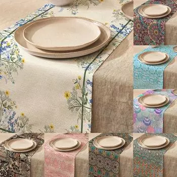 1pc Floral Print Flower Color Table Runner Cotton and Linen Table Runner for Dining Room Tea Table TV Cabinet Decor 33X160cm