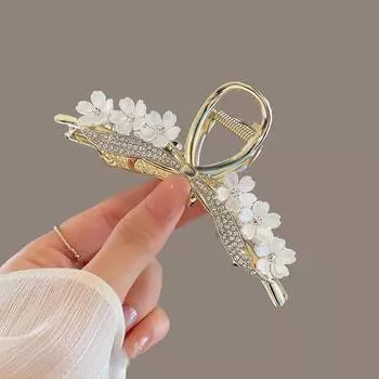 1pc Flower Claw Clip Pearl Fringe Hairpin Rear Brain Coil Medium Shark Clip Hair Claw Head Accessories