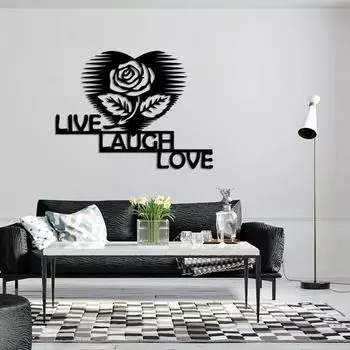 1pc Flower Live Laugh Love Sign Metal Wall Art, Home Decor Ornament, Stylish Wall Hanging, Ideal Housewarming Gift чёрный