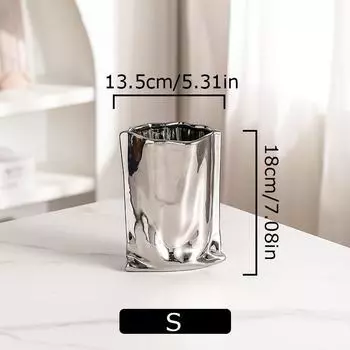 1PC Flower Vase Home Gold Silver Office Table Frame Decoration Bookshelf Aesthetic Room Decoration Creative Ceramic Luxury 3 Sizes S серебряный