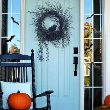 1 шт для Trick Treat уникальный венок с воронами на Хэллоуин, подвесные украшения на дверь, венок с воронами на Хэллоуин чёрный