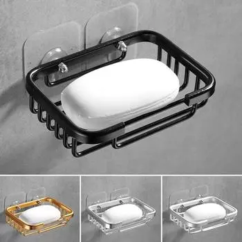 1PC Free Drill Soap Dish Holder Wall Mounted Storage Rack Holder Hollow Type Soap Sponge Dish Bathroom Accessories