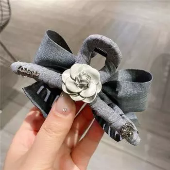 1pc French style fabric gray large bow clip, hair clip at the back of the head, cute rabbit flower princess shark clip