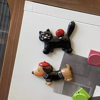 1PC Fridge Stickers Cartoon Dachshund Creative Black Apple Kitten Ins Puppy Magnetic Stickers Funny 3D Multi Style