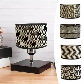 1PC Geometric Bamboo Lampshade Retro Medium Drum Lampshade Home Living Room Decor Geometry Print Lampshades Bamboo 30x30x20cm