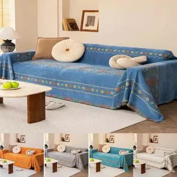 1pc Geometric Print Chenille Sofa Cover Tassel All Seasons Sofa Slipcovers Anti-dirt All-inclusive Couch Towel Picnic Mat home S 180x130