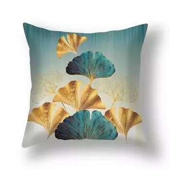 1pc ginkgo leaf Teal Gold Pillow Cushion Cover Square Soft Polyester Plant Leaves Ginkgo Biloba Throw Pillowcase 45x45cm