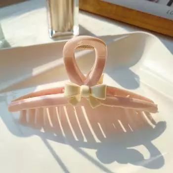 1pc Girl s Heart Pink Bow Grip Clip New Cute, Sweet, and Versatile Comb Hair Set with Shark Clip at the Back of the Head