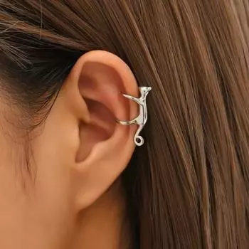 1PC Gothic Gold Cat Earrings Non-piercing Silver Kitty Ear Clip Vintage Cat Ear Cuffs Girl Gold-Style B