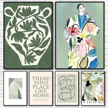 1pc Green Botanical Vase La Mela Van Gogh Abstract Line Poster Paper Print Home Bedroom Entrance Art Painting Decoration 21cm30cm NoFrame