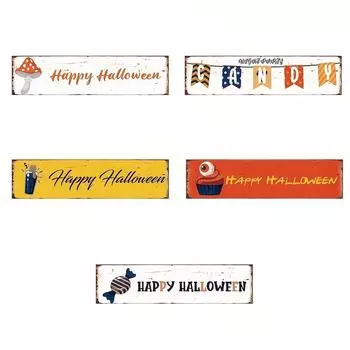 1pc, Halloween Decorative Tin Painting, 40*10cm, Vintage Tin Painting, Home Living Room Shop Background Wall Metal Wall Art A