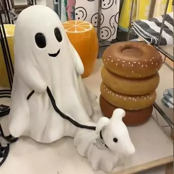 1Pc Halloween Ghost Walking Dog Statue Halloween Statues Spooky Figurine Home Tabletop Decoration Ornament Off White Extra Large
