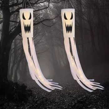 1PC Halloween No Lights Wind Socks Polyester Ghost Windsock Flag White Day of the Dead белый