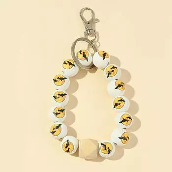 1 шт. брелок для ключей с деревянными бусинами в виде летучей мыши на Хэллоуин, День благодарения, лунный свет, брелок с бусинами в виде летучей мыши, подарок для друзей на Хэллоуин Pack of 1