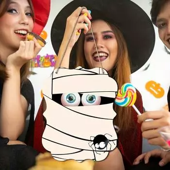 1Pc Halloween White Mummy Spider Wooden Hanging, Window Holiday Home Decoration Wooden Hanging, Halloween Creative Gifts Pack of 1