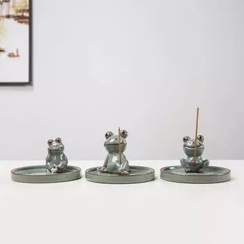 1pc Handmade Ceramic Incense Stick Burner Cute Frog Incense Censer Geyao Tea Pet Incense Tray Mini Cute Animal Statue Home Decor
