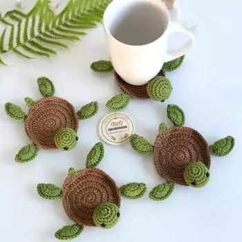1PC Handmade Crochet Cute Turtle Tea Coaster Insulated Table Protector