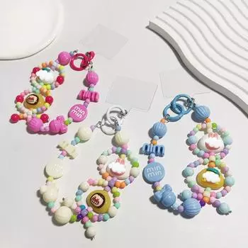 1Pc Handmade Diy Decorative Cute Chain Cartoon Beaded Phone Charm High-End Luxury Phone Case Chain