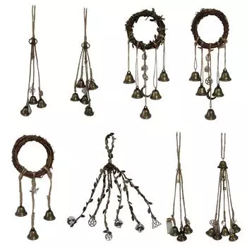 1PC Handmade Witch Bell Weaving Wind Chime Door Hanging Witch Rattan Wreath Hemp Rope Vintage Porch Garden Door Bells