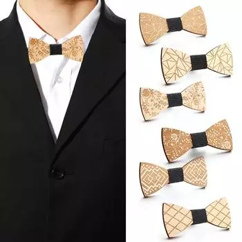 1PC Handmade Wooden Classic Men Bowtie Fashion Bowknot Engraved Clothing Accessory Gentleman Necktie Party Gift Wedding Accessory
