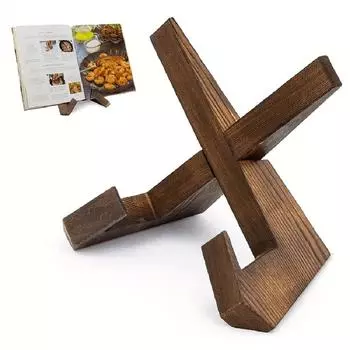 1pc Handmade Wooden Cookbook Stand, Rustic Farmhouse Recipe Book Holder For Kitchen Countertops And Cabinets! one-size