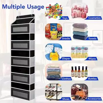 1pc Hanging Storage Bag With Pockets, Over The Door Wall Mounted Storage Rack, Suitable For Household Space Saving Organizer серый