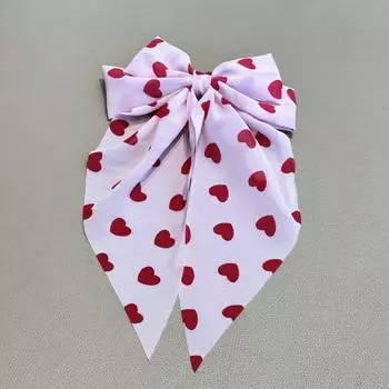 1PC Heart, Printed, Bow, Ribbon, Spring Clip, Holiday, Sweet, Hair Clip, Creative, Hair Accessory, Simple, Convenient, Gift