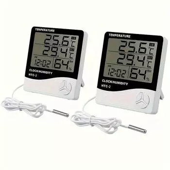 1pc HTC-2 Smart Electric Digital Hygrometer Thermometer - Weather Station Clocks Outdoor - LCD Electronic Humidity Meter белый
