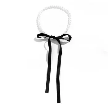1Pc Imitation Pearl Necklace Choker With Black Rope Chain Women Jewelry On The Neck French Style Splicing Necklaces