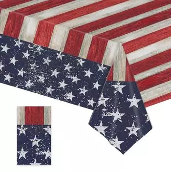 1pc Independence Day Tablecloth July 4th Red White Blue Table Top Covers Tablecloth Decorations for Indoor Outdoor Party Dining
