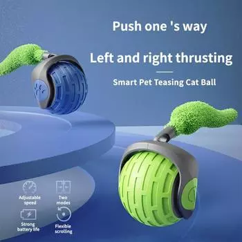 1Pc Interactive Cat Toy Ball-Cat s Automatic Rolling Ball,Rechargeable Cat Playmate with Feathers-Safe,Easy to Clean,Pet Toys зелёный