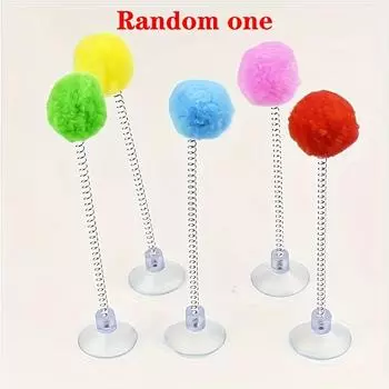 1pc Interactive Cat Toy with Plush Ball - Metal Spring Teaser Stick, Suction Cup Base, Colorful & Battery-Free, Encourages Hunting Instincts