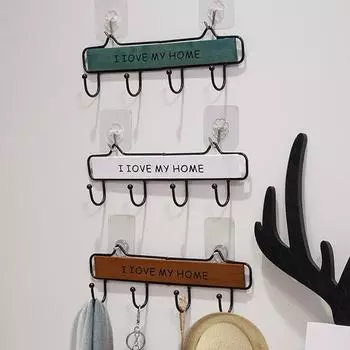 1PC Iron Wall Mounted Towel Hooks Bag Storage Rack Door Back Wooden Coat Decorative Hook Organizer Holder