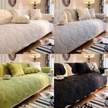 1PC Irregular Leaf Jacquard Velvet Sofa Mat Cover for Living Room Soft Sofa Towel Non-Slip L Shaped Couch Slipcover Protector A 70x70