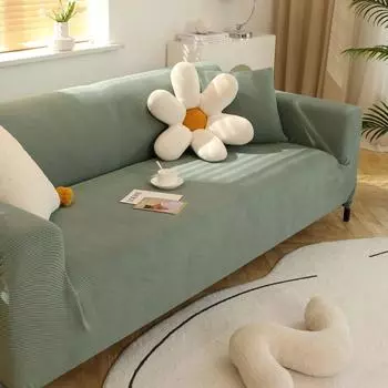 1pc Jacquard Fleece Elastic All-inclusive Sofa Cover + 1pc Throw Pillow Cover (Without Core) Sofa Slipcover, Couch Cove 1 Seater бежевый