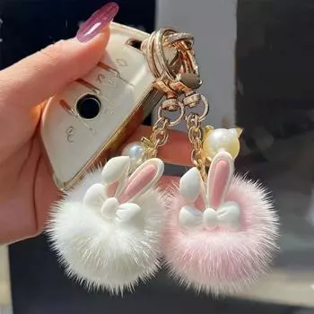 1pc Jewelry Cute Bag Ornaments Cartoon Car Decor Soft Plush Keychain Rabbit Fur Ball