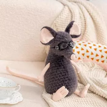 1Pc Kawaii 25CM Sad Mouse Plush Toys Plush Grey Mouse with Accessories Cute Doll Wears Hat Bag Glasses Birthday Gift for Kids about 25cm