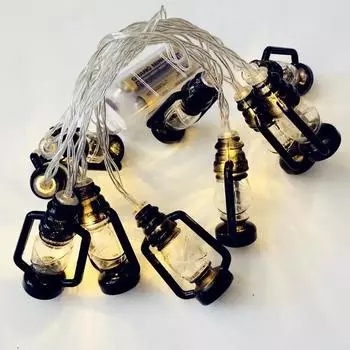 1PC Kerosene Lantern 1.65M 10 LED String Lights Fairy Garland Lamp for Christmas Wedding Home Decoration USB String чёрный
