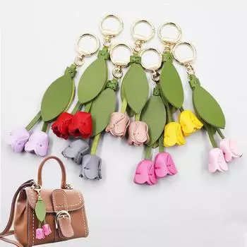 1Pc Key Pendant Bag Accessories Bag Key Pendant Handmade Flower Bags Tulip Key Pendant Diy Making Multicolor