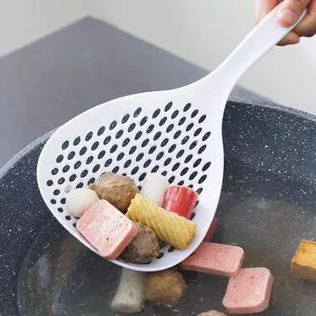 1pc Kitchen Colander Nylon Long Handle Round Mesh Spoon Noodle Dumpling Anti-scalding Spoon Household Large Colander белый