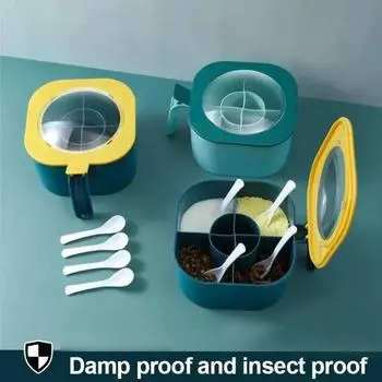 1pc Kitchen Seasoning Box with Four-compartment Integrated Multifunctional Kitchen Seasoning Box Household Storage Containers зелёный