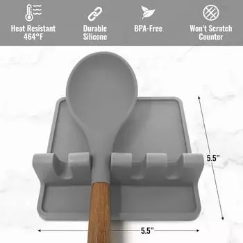 1PC Kitchen Silicone Utensil Rest Spoon Rest with Drip Pad Heat-Resistant Spoon Rest for Stove Top Kitchen Utensils Holder 14 x 14cm&Square серый