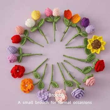 1PC Knitted Rose Brooch Cute Camellia Brooch With Imitation Pearl Bag Decoration Sunflower Brooch Party Accessories 4 styles