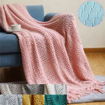 1PC Knitted Throw Blankets Cover with Tassels Chunky Vintage Luxury Throw Bedspread Blanket Farmhouse Gift Textured Cozy Throw 127x172cm