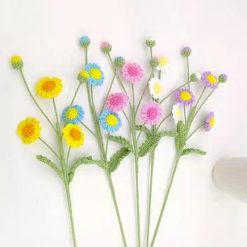 1 шт. Вязание цветов, искусственные растения, праздничные подарки, сделай сам, поделки, свадебные украшения, цветные хризантемы, букет маргариток, ручная работа, плетеные