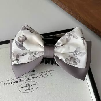 1pc Korean retro style ink style printed bow, grab clip, new Chinese satin, hair grab, back of the head shark clip, female