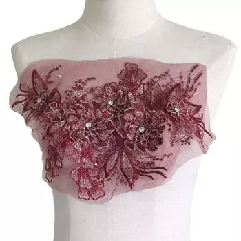 1 шт., кружевной цветочный воротник, цветочные шифоновые аппликации, наклейки из полиэфирной ткани, нашивки для пришивания одежды вино красного